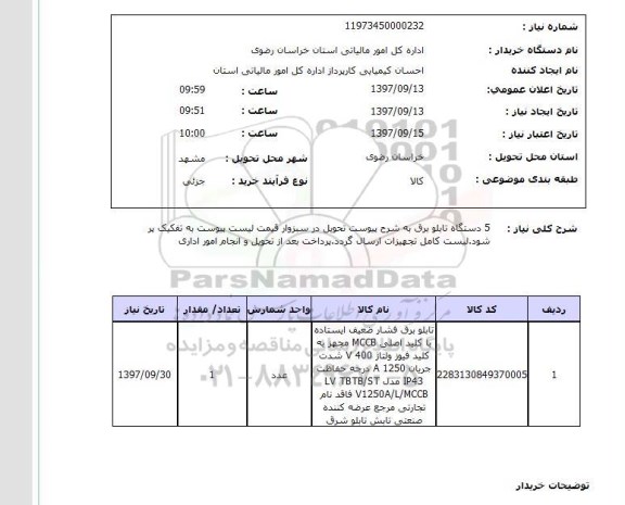 استعلام, تابلو برق