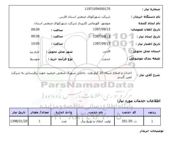 استعلام, استعلام   احداث و اصلاح شبکه 20 کیلوولت ...