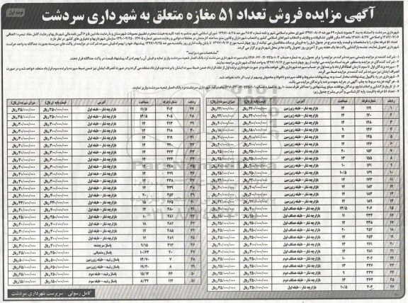 مزایده،مزایده فروش تعداد 51 مغازه  نوبت اول 
