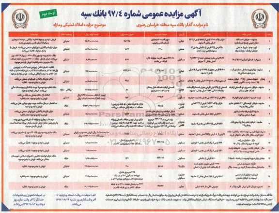 مزایده،مزایده فروش املاک تملیکی و مازاد کاربری تجاری و صنعتی و مسکونی نوبت دوم 
