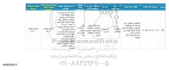 مناقصه عمومی , مناقصه واگذاری امور تغذیه