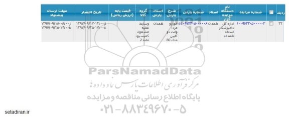 مزایده , مزایده خودرو مزدا وانت دو کابین مدل 80