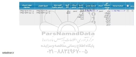 مزایده , مزایده فروش جو مخلوط ضدعفونی شده