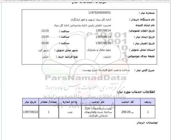 استعلام ,استعلام ساخت و نصب تابلو فلزی 