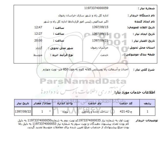 استعلام , استعلام احداث و آسفالت راه ...