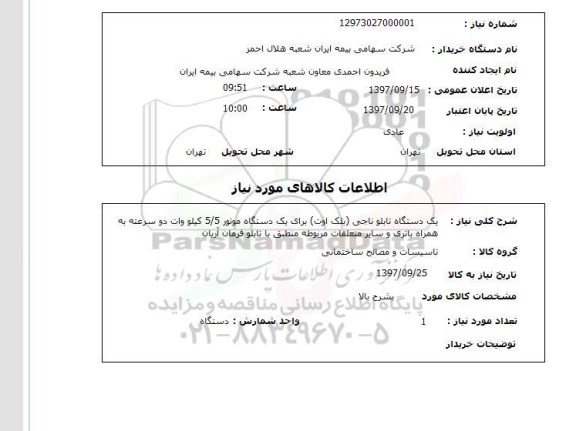استعلام, یک دستگاه تابلو ناجی (بلک اوت)