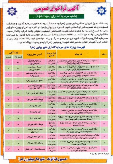 مناقصه آگهی مشارکت و سرمایه گذاری در طراحی و ساخت مجموعه تالار و...نوبت دوم