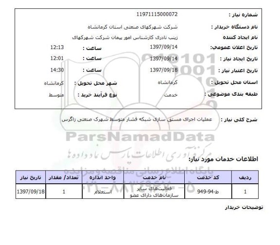 استعلام, استعلام  عملیات اجرای مستق سازی شبکه  ...