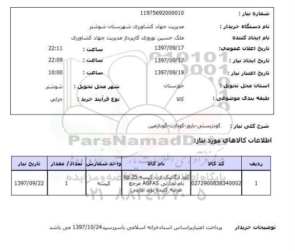 استعلام, استعلام کود زیستی ، بارور ، کود ازت و ... 