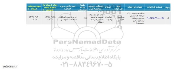 مناقصه ، مناقصه تکمیل ابتدایی