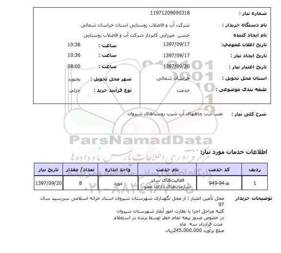 استعلام, استعلام  نصب درب چاههای آب شرب ..
