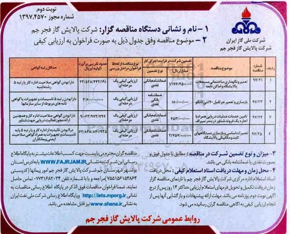 مناقصه, مناقصه تعمیر و نگهداری ساختمانی مستغلات پایشگاه و ...- نوبت دوم 