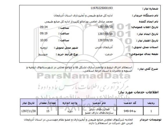 استعلام; استعلام اجرای ترویج و توانمندسازی تشکلها و ...