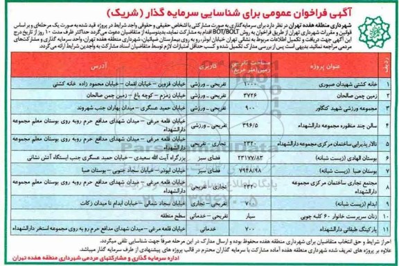 آگهی فراخوان عمومی , فراخوان عمومی شناسایی سرمایه گذار 