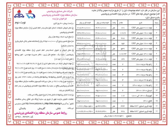 مزایده فروش لوله های grp- نوبت دوم 