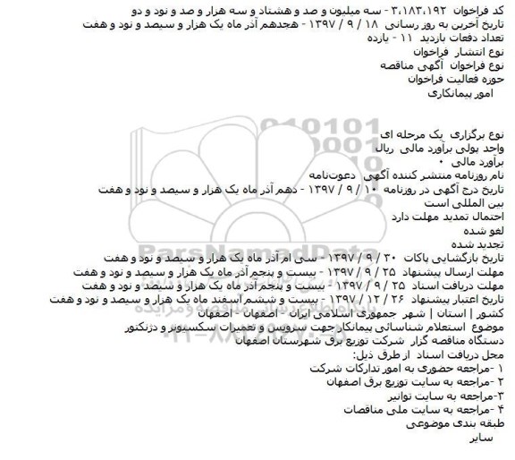 استعلام شناسایی پیمانکار جهت سرویس و تعمیر سکسیونر و دژنکتور 