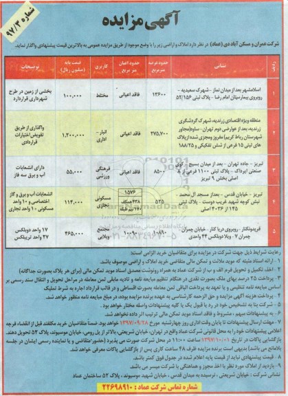  مزایده،مزایده واگذاری املاک و اراضی کاربری انبار و اداری مسکونی