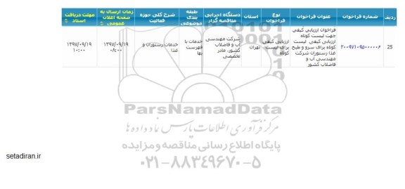 مناقصه ,مناقصه سرو و طبخ غذا
