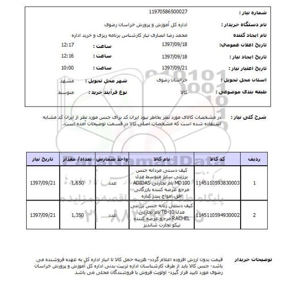 استعلام, استعلام کیف دستی مردانه و زنانه