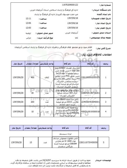 استعلام,استعلام اقلام صوت و نور مجتمع های فرهنگی و هنری