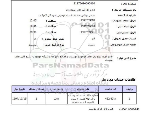 استعلام,استعلام جمع آوری تابلو برق و نوسازی