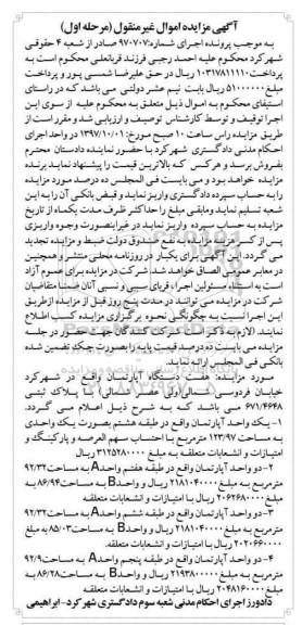 مزایده هفت دستگاه آپارتمان 