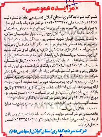 مزایده،مزایده یک واحد آپارتمان 75 مترمربع کاربری اداری 