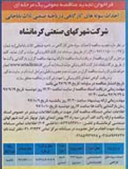 تجدید فراخوان مناقصه عمومی, فراخوان مناقصه احداث سوله های کارگاهی