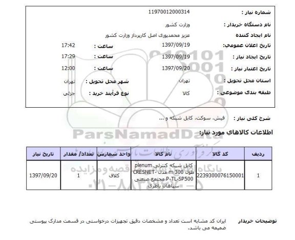 استعلام,استعلام فیش، سوکت، کابل شبکه