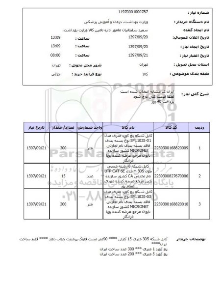 استعلام ,استعلام کابل شبکه 