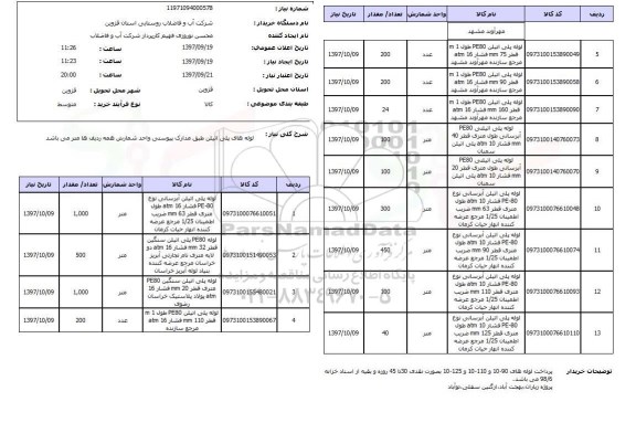 استعلام, استعلام لوله های پلی اتیلن