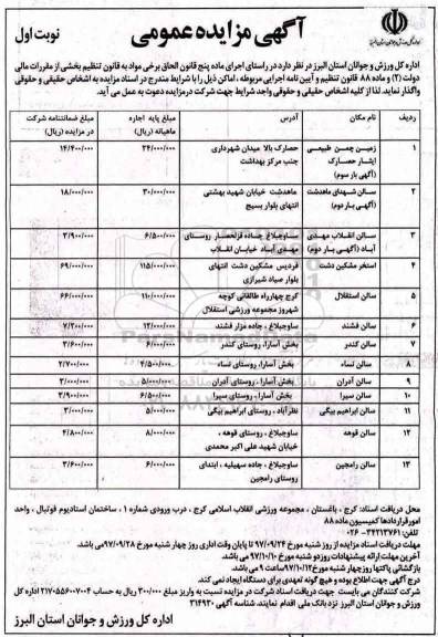 آگهی مزایده عمومی, مزایده واگذاری اماکن...