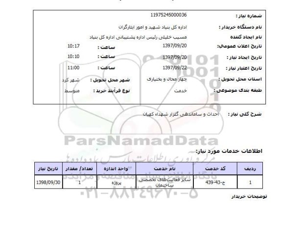 استعلام, استعلام احداث و ساماندهی گلزار شهداء...