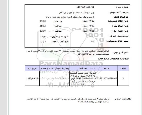 استعلام, استعلام تابلو برق