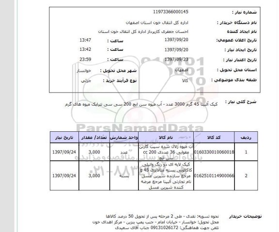 استعلام, استعلام کیک آلبینا و آب میوه 