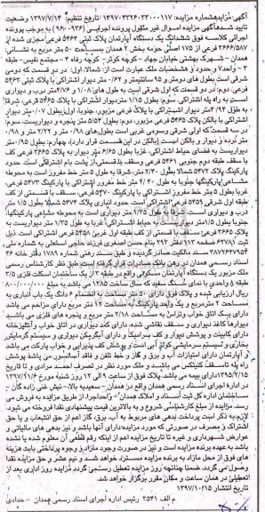 مزایده،مزایده ششدانگ یک دستگاه آپارتمان 50 مترمربع