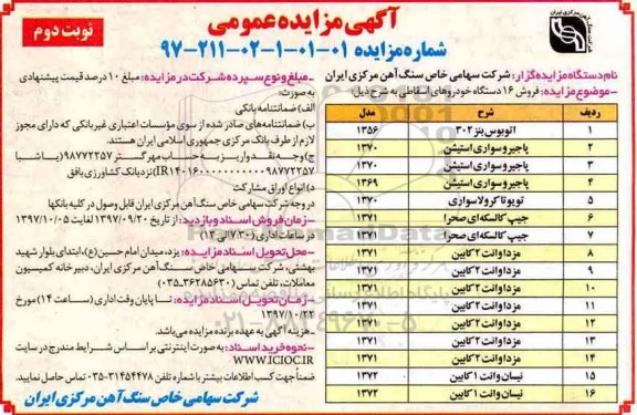 مزایده ,آگهی مزایده عمومی  فروش 16 دستگاه خودروهای اسقاطی ... نوبت دوم