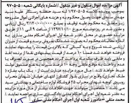 مزایده، مزایده یک باب مغازه ملک تجاری