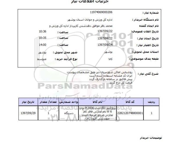 استعلام، استعلام روشنایی اماکن شهرستان