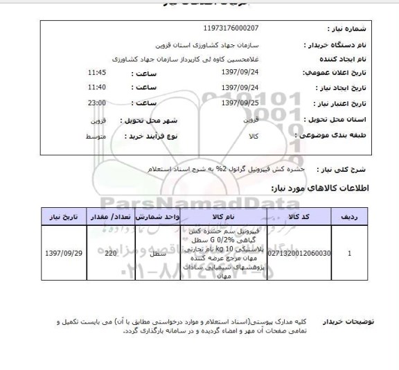 استعلام، استعلام حشره کش فیروتیل گرانول 2%