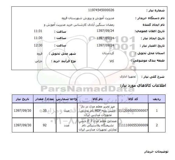 استعلام,تجهیزات اداری