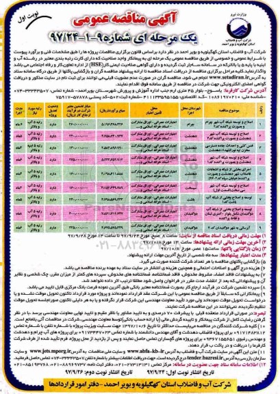 آگهی مناقصه عمومی , مناقصه اصلاح و توسعه شبکه آب شهر .... 