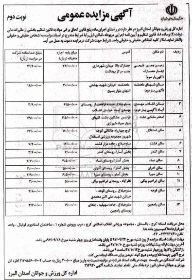 آگهی مزایده عمومی , مزایده واگذاری اماکن... نوبت دوم 