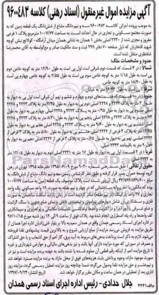 مزایده ،مزایده سه ونیم دانگ مشاع از ششدانگ یک قطعه زمین