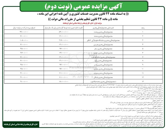 مزایده ، مزایده اجاره تعدادی مجتمع - نوبت دوم