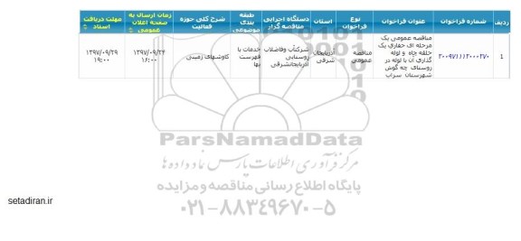 مناقصه حفاری یک حلقه چاه و لوله گذاری