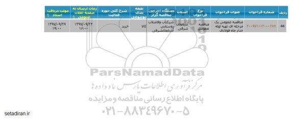 مناقصه مناقصه تهیه لوله جدار چاه فولادی
