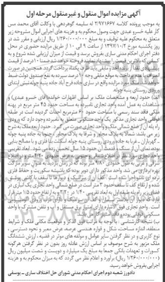 مزایده, مزایده ششدانگ ملک 45 مترمربع 