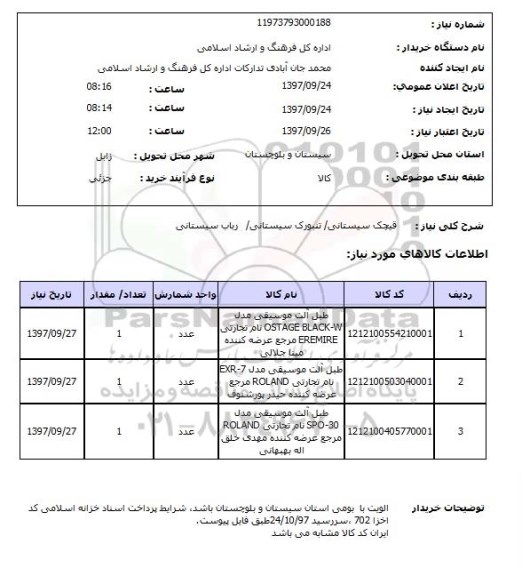 استعلام, استعلام قیچک / تنبورک / رباب سیستانی