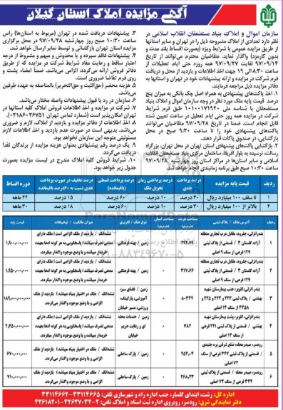 مزایده, مزایده فروش املاک در استان گیلان 